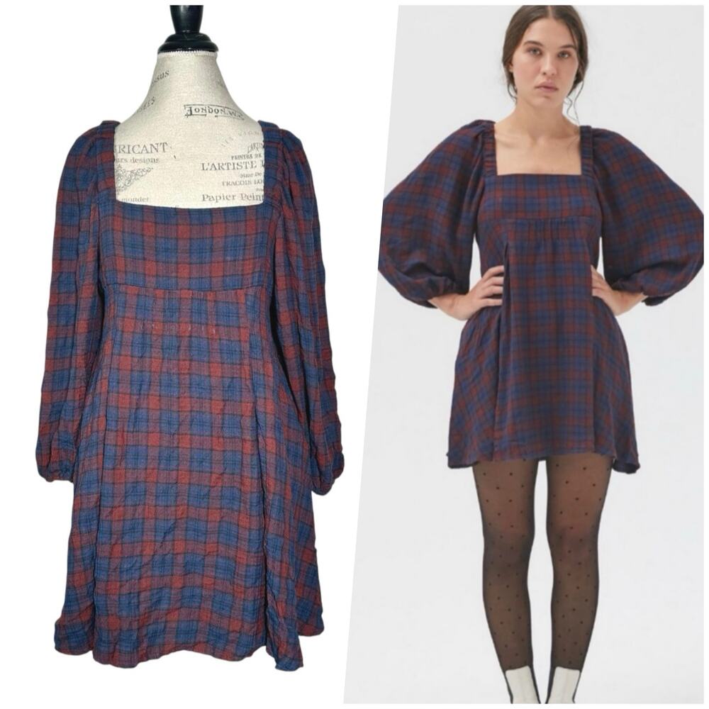 Urban Outfitters Blue and Rust Plaid Mini Dress
